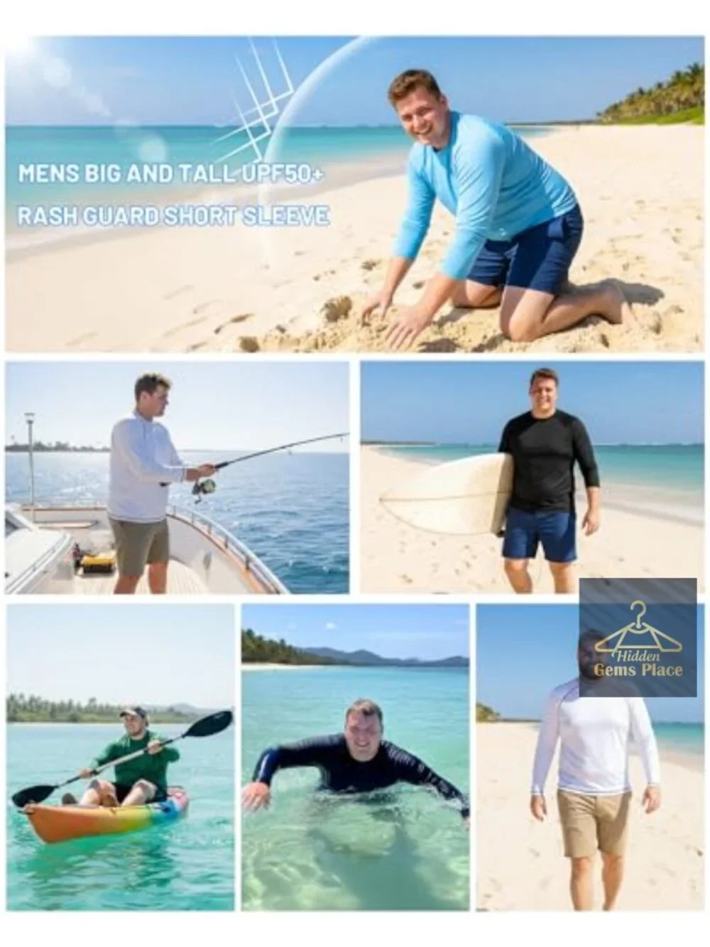 Men's UPF 50+ Long Sleeve Rash Guard Shirt Quick Dry Sun Protection Swim Tee